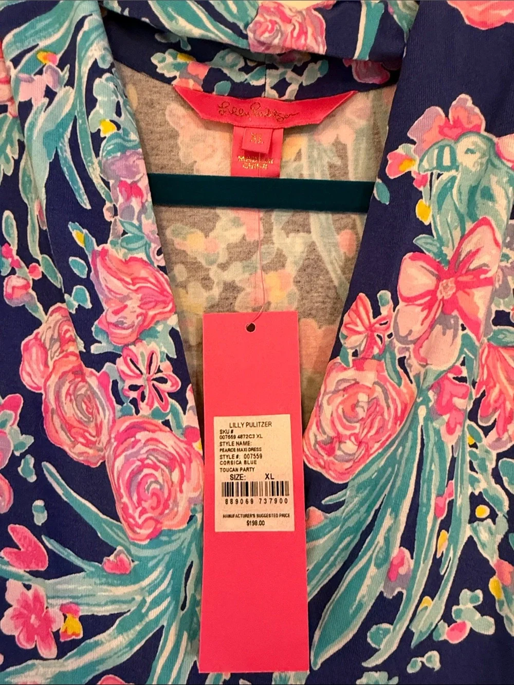 Lilly Pulitzer Floral V-Neck Maxi Dress in Navy and Pink NWT xl Corsica Pearce - Picture 2 of 6